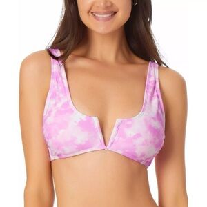 California Waves Juniors' V-Wire Bralette Bikini Top Swimwear Pink Print Sz L